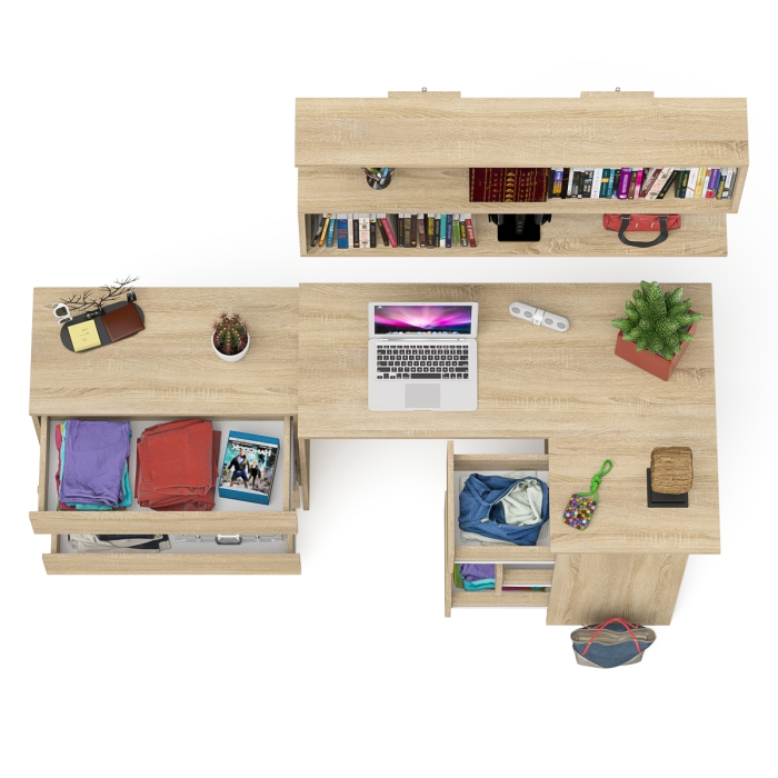 Домашние кабинеты, Стол компьютерный Мори МС-16 правый с навесной полкой и комодом МК800.1