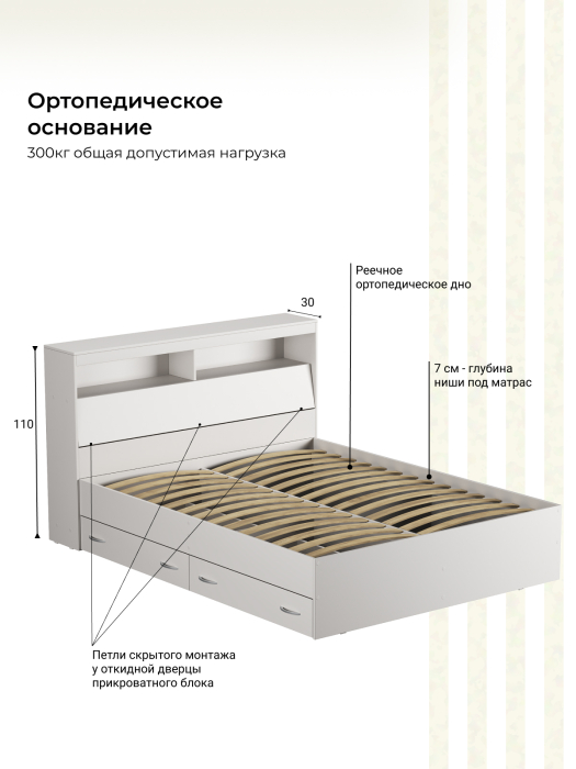 Кровати, Кровать Виктория с прикроватным блоком и ящиками 160х200