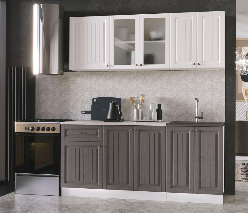 Кухонные гарнитуры, Кухонный гарнитур МДФ Хозяюшка, 1,8 м, акация белая, трюфель