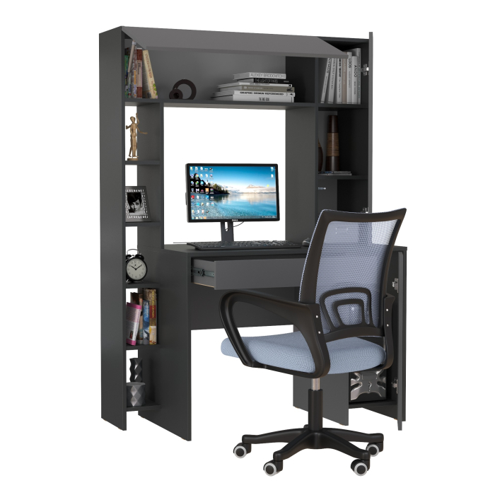 Прямые компьютерные столы, Компьютерный стол Комфорт 12.71 и офисное кресло 103 серого цвета