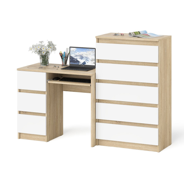 Домашние кабинеты, Комод высокий Мори МК700 5-ть ящиков и стол компьютерный Мори МС-6 левый