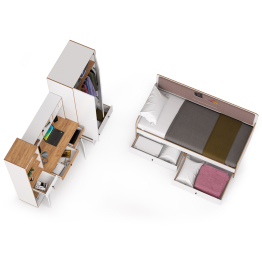 Вуди Компоновка № 36 белый премиум/дуб крафт золотой/саванна латте, сп. м. 900х2000 мм., б/м, о/е, матрас высотой до 200 мм.