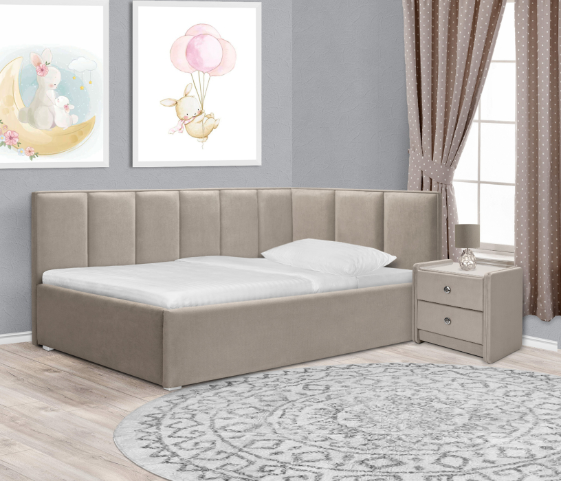 Мягкая кровать, Кровать с мягким изголовьем угловая Лайф 900, велюр