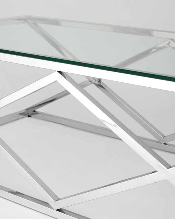 Журнальные столики, Журнальный стол ИНСИГНИЯ 120х60 (Прозрачное стекло/Сталь серебро)