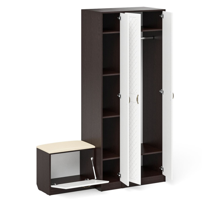 Прихожие, Шкаф с пеналом и тумбой для обуви с мягким сиденьем П-6-500 фрезеровка ромб