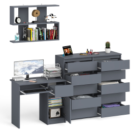 Стол компьютерный Мори МС-1 правый с комодом на 10-ть ящиков и навесной полкой 900