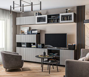 Гостиная (стенка) Тренд Диамант серый / МДФ Джаз светло-серый, МДФ Modern Светло-серый