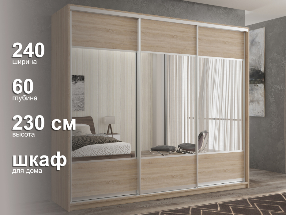 Шкафы-купе 3-х дверные, Шкаф-купе 3х дверный Кааппи 6 240х60