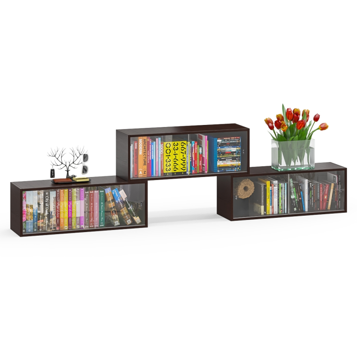 Настенные полки, Три книжные полки КН1 со стеклянными сдвижными дверками