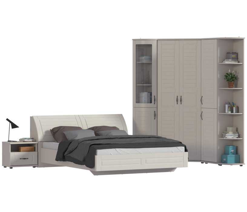 Спальные гарнитуры, Сити Комплект для спальни с кроватью СБ-2947, с торцевым стеллажом