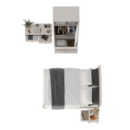 Столик в спальню с кроватью 1400 для двоих Афина с тумбочкой и шкафом для одежды