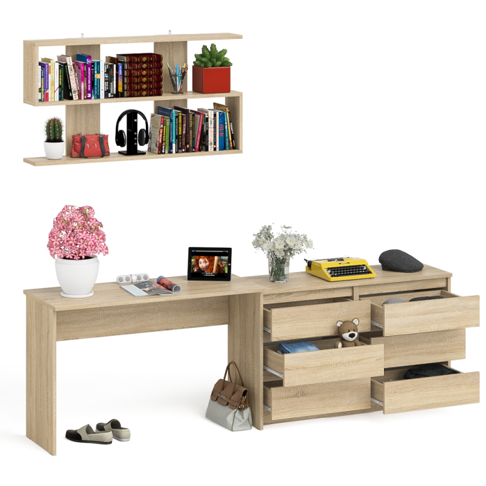 Прямые компьютерные столы, Мори стол письменный 1200.1 с полкой 1200 и широким комодом