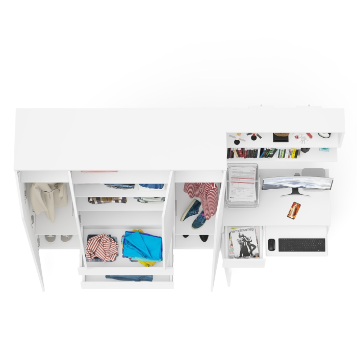 Домашние кабинеты, Четырёх-дверный шкаф-комод Мори МШ1600.1 с компьютерным столом МС-1 тумба слева и верхней полкой