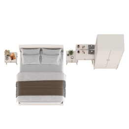 Шкаф-комод Афина с трюмо и двуспальной кроватью 1600 с прикроватной тумбочкой