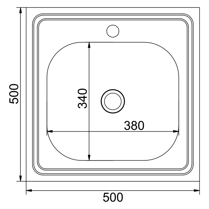 Кухонные мойки, Мойка 50х50 (0,4) вып 1 1/2 MIXLINE 16см
