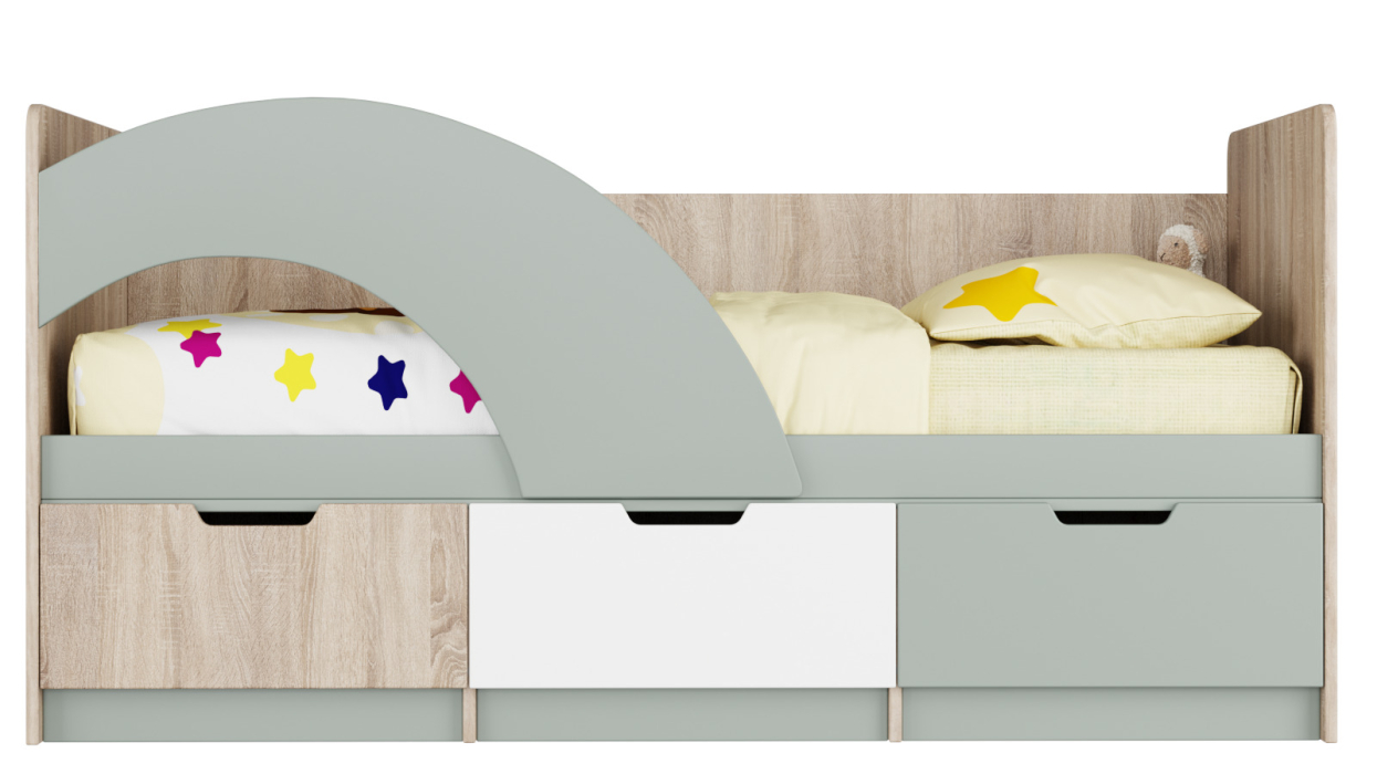 Кровати одноярусные, Кровать детская с бортиком Маша и Медведь, 84 (дуб сонома)