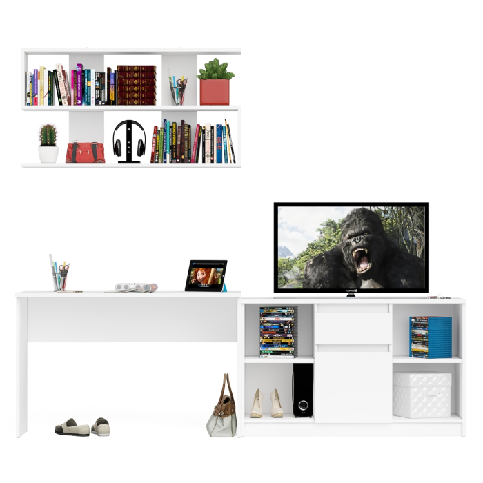 Прямые компьютерные столы, Тумба большая с дверками и нишами с письменным столом Мори и верхней полкой на 1200