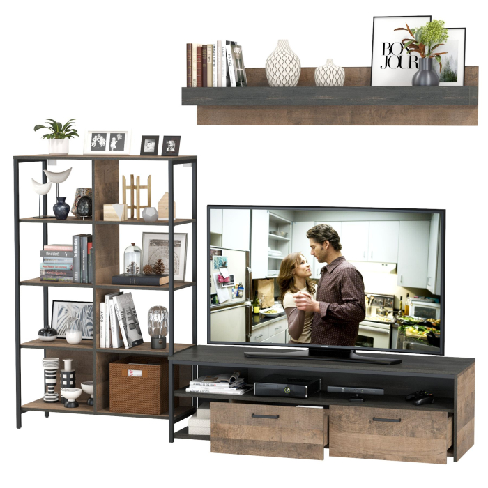 Стенки для гостиной, Тумба для ТВ и аппаратуры со стеллажом 13.151.02 и навесной полкой Трувор