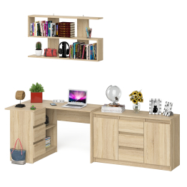 Угловой компьютерный стол Мори МС-16 левый с верхней полкой и тумбой-комодом 1200-3