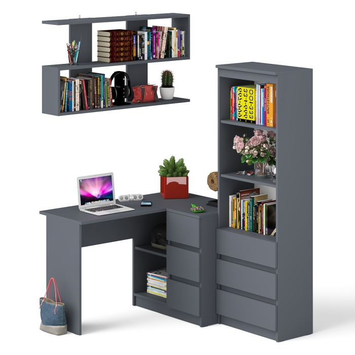 Домашние кабинеты, Рабочее место с угловым столом Мори МС-16 правым со стеллажом и полкой