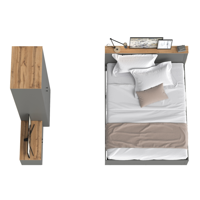 Спальные гарнитуры, Кровать двуспальная Остин с ортопедическим основанием с тумбой с дверками и шкафом 13.224