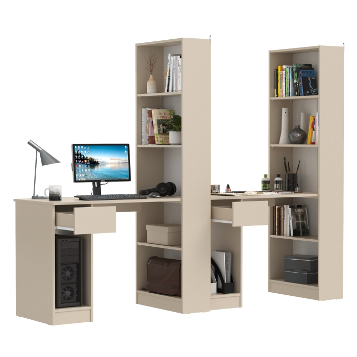 Прямые компьютерные столы, Два компьютерных стола со стеллажом Лайт 10.01