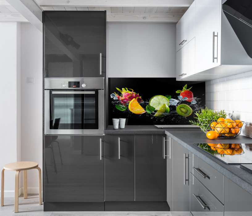 Стеновые панели/Фартуки, Интерьерная панель из стекла 900*600*6 мм MGF96_фрукты