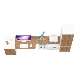 Тумбочка с выдвижными ящиками и письменный стол Лидер-8 с узким шкафом пять полок 22Б