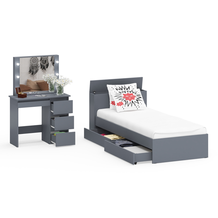 Спальные гарнитуры, Кровать с ящиками Ксения 900 и столик косметический с подсветкой Сура