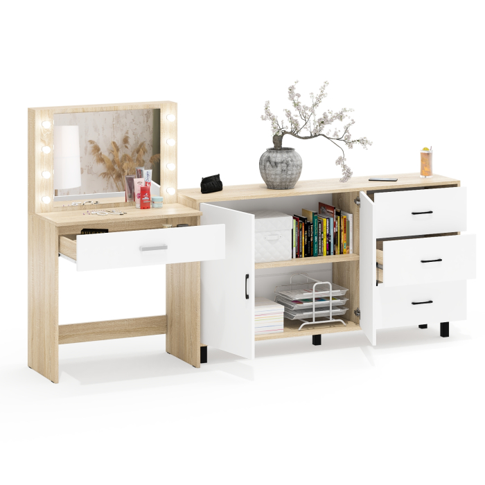 С зеркалом, Комод-тумба 123-1604 и туалетный столик с подсветкой СТ-4