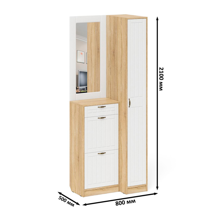 Прихожие, Пенал для прихожей П-6-500 и высокая обувница с зеркалом фрезеровка прованс