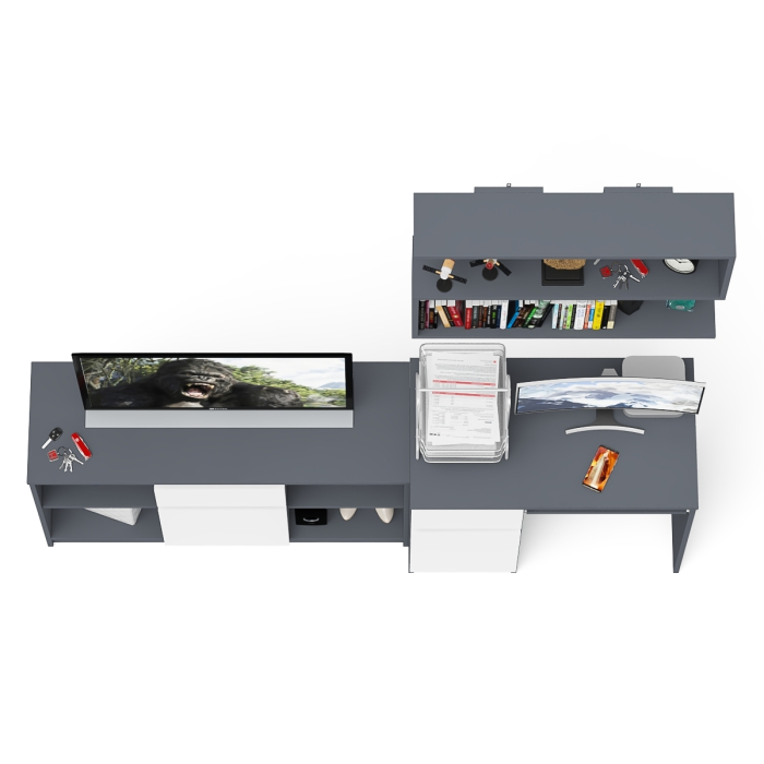 Прямые компьютерные столы, Тумба для техники МТВ1204.1 с компьютерным столом Мори МС-1 левым и полкой навесной