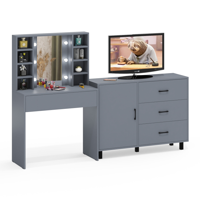 Туалетные столики, Туалетный столик с подсветкой 115 и комод с дверкой и 3-мя ящиками 122-1204