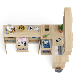 Угловой компьютерный стол Мори МС-16 левый с верхней полкой и тумбой-комодом 1200-3