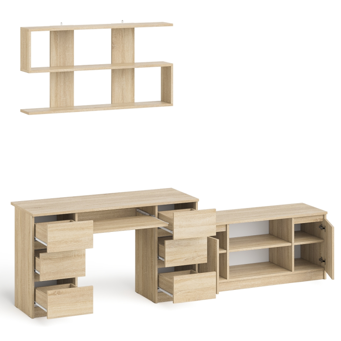 Домашние кабинеты, Письменный стол Мори МС-2 с ТВ-тумбой 1200 и навесной полкой 1200