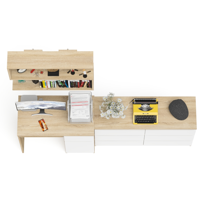 Домашние кабинеты, Широкий комод Мори МК1200.6 с письменным однотумбовым столом МС-1 правый и полкой на 900