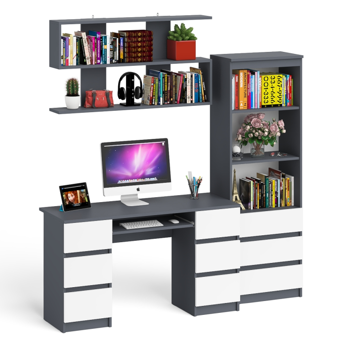 Домашние кабинеты, Рабочее место Мори из стола двухтумбового МС-2 с навесной полкой и стеллажом