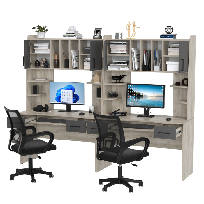 Прямые компьютерные столы, Два рабочих стола Бета и два кресла 103 чёрных