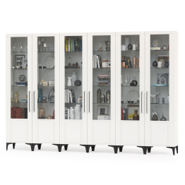 Шкафы в библиотеку - шесть дверок со стеклом Валенсия № 132