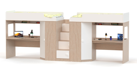 Кровать-чердак  с угловым шкафом и столешницей Ridgimmi 11.2