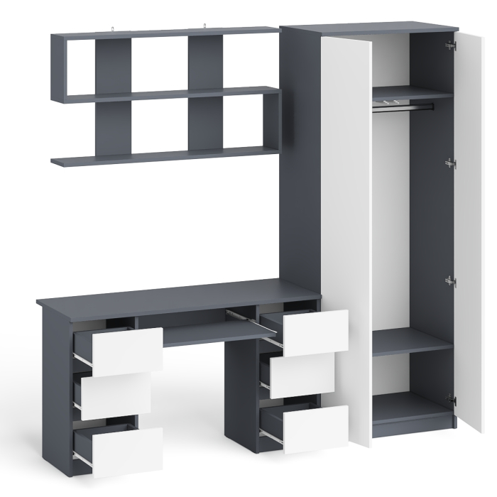 Домашние кабинеты, Платяной шкаф две двери Мори МШ800.1 с компьютерным столом и полкой навесной