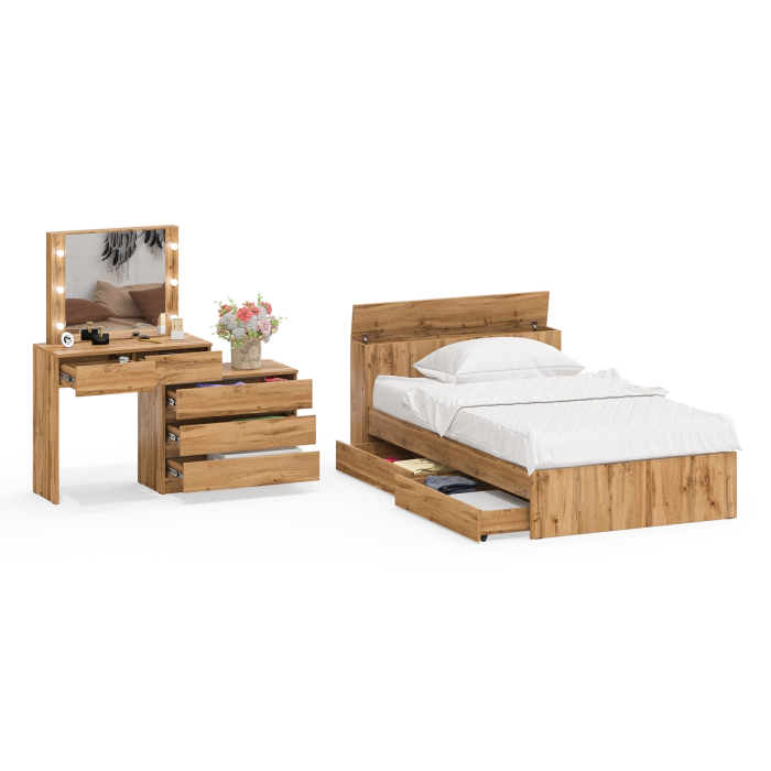 Спальные гарнитуры, Столик туалетный с лампочками 110 с полутораспальной кроватью с ящиками Ксения 1200