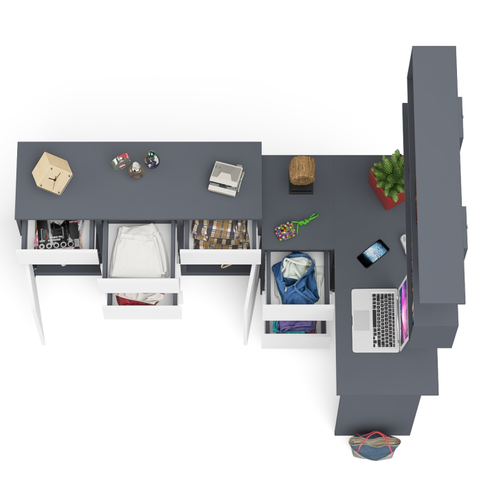 Домашние кабинеты, Стол компьютерный угловой Мори МС-16 левый с комодом МК1200.4 и навесной открытой полкой 1200