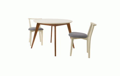 Стол Сканди К 100 орех/слоновая кость со стульями Франк слоновая кость рогожка серый