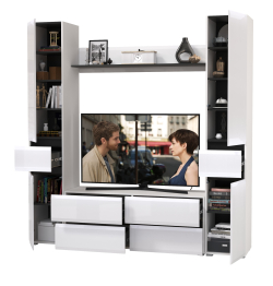 Тумба-ТВ с открытой навесной полочкой и два пенала Сидней с ящиками