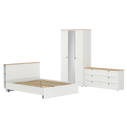 Шкаф для одежды трёхдверный с зеркалом Остин с кроватью с основанием и комода на 6-ть ящиков