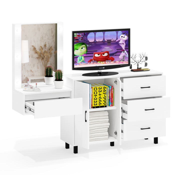 С зеркалом, Стол косметический навесной с подсветкой и тумба-комод 123-1204.