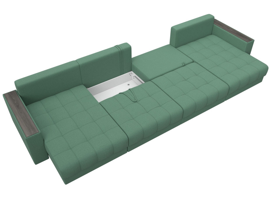 Дизайнерские диваны для гостиной, Диван П-образный с декором Лига-049 НПБ Лонг, рогожка Амур