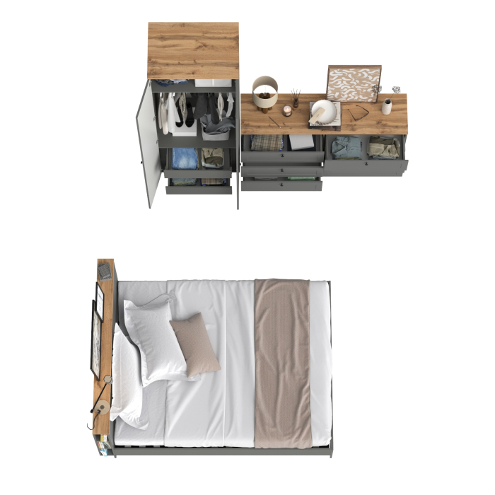 Спальные гарнитуры, Мебель для спальни из шкаф-комода для одежды и белья с кроватью 11.53 ортопедом и комода 16.240