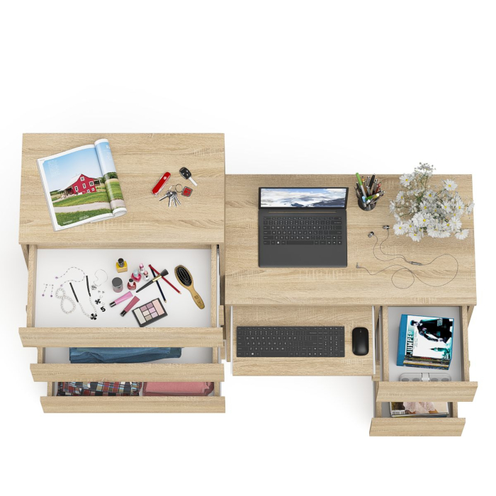 Домашние кабинеты, Высокий комод Мори на 700 5 ящиков и компьютерный стол Мори МС-6 тумба справа